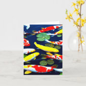 カラフルコイ魚が池で泳ぐ カード (黄色い花)