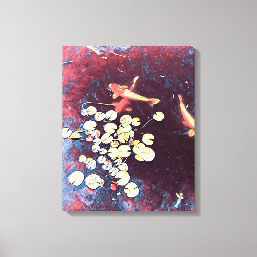 カラフルコイ魚日本の釣り池 キャンバスプリント (正面)