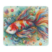 カラフルコイ魚水お洒落色オレンジティール(緑がかった色) カッティングボード (正面)