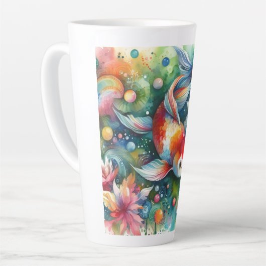 カラフルコイ魚水お洒落色オレンジティール(緑がかった色) カフェラテマグ (左アングル)