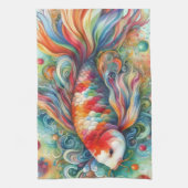 カラフルコイ魚水お洒落色オレンジティール(緑がかった色) キッチンタオル (縦)