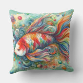 カラフルコイ魚水お洒落色オレンジティール(緑がかった色) クッション (裏面)