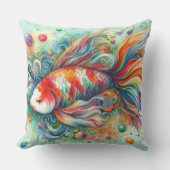 カラフルコイ魚水お洒落色オレンジティール(緑がかった色) クッション (正面)