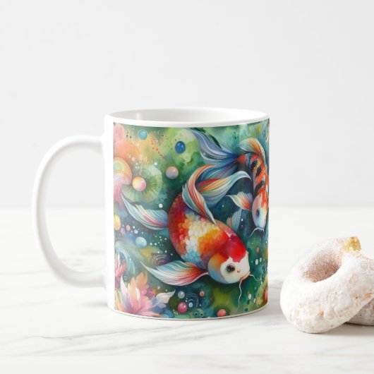カラフルコイ魚水お洒落色オレンジティール（緑がかった色） コーヒーマグカップ (ドーナツ)