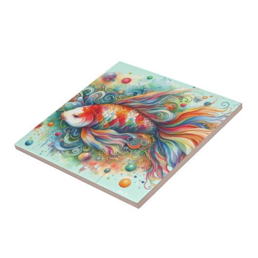 カラフルコイ魚水お洒落色オレンジティール（緑がかった色） タイル (側面)