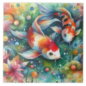カラフルコイ魚水お洒落色オレンジティール(緑がかった色) タイル (正面)