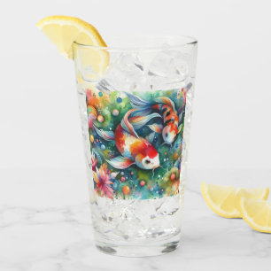 カラフルコイ魚水お洒落色オレンジティール(緑がかった色) タンブラーグラス