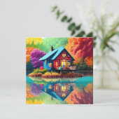 カラフルコテージと湖の風景–65456 招待状 (スタンド正面)