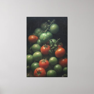 カラフルコントラスト:緑と赤のトマ絵画ト キャンバスプリント