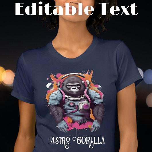 カラフルゴリラ宇宙飛行士の編集可能文字 Tシャツ