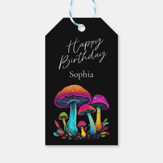 カラフルサイケデリックきのこラベル ギフトタグ (正面)