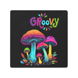 カラフルサイケデリックキノコ メタルプリント