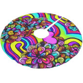 カラフルサイケデリック花クリスマス ブラッシュドポリエステルツリースカート (アングル)