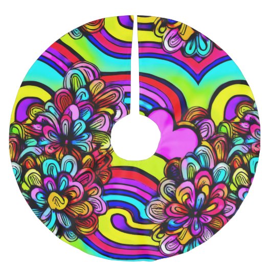 カラフルサイケデリック花クリスマス ブラッシュドポリエステルツリースカート (正面)