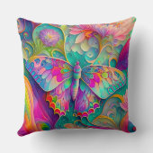 カラフルサイケデリック蝶・花 クッション (裏面)