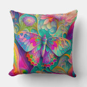 カラフルサイケデリック蝶・花 クッション (正面)