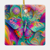 カラフルサイケデリック蝶・花 セラミックオーナメント (正面)