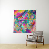 カラフルサイケデリック蝶・花 タペストリー (インサイチュ(横))