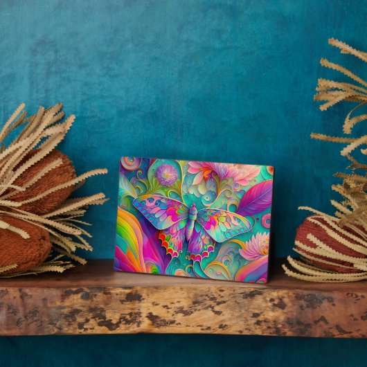 カラフルサイケデリック蝶・花 フォトプラーク (側面)