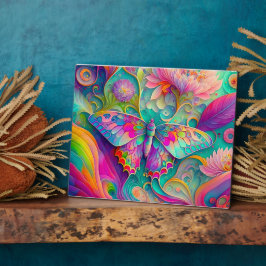 カラフルサイケデリック蝶・花 フォトプラーク