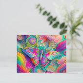 カラフルサイケデリック蝶・花 ポストカード (スタンド正面)