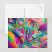 カラフルサイケデリック蝶・花 ポストカード (正面/裏面)
