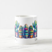 カラフルサボテンのカスタム文字または名前 コーヒーマグカップ (中央)
