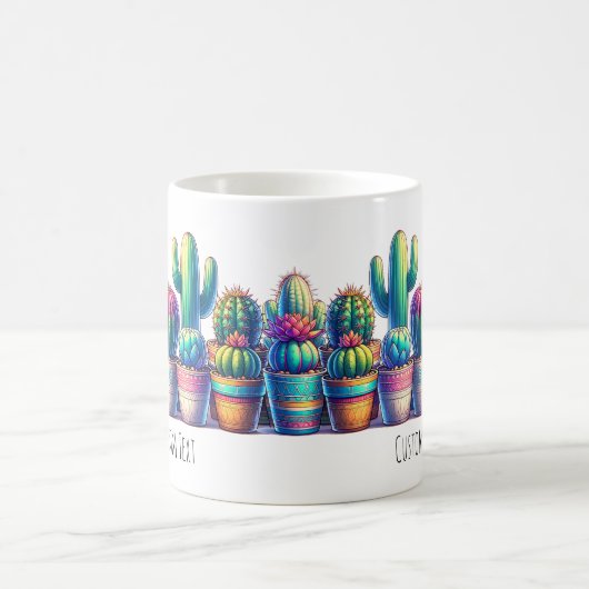 カラフルサボテンのカスタム文字または名前 コーヒーマグカップ (中央)