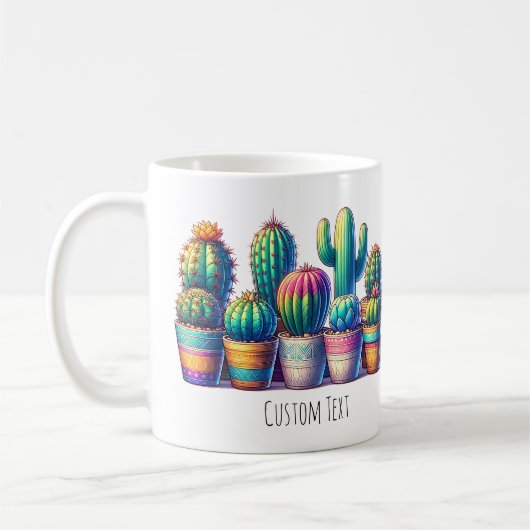 カラフルサボテンのカスタム文字または名前 コーヒーマグカップ (左)