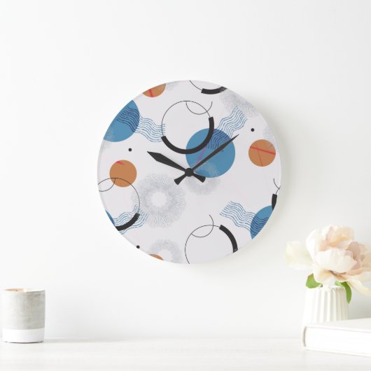 カラフルサボテン:かわいいシームレスパターン ラージ壁時計 (ホーム)