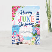 カラフルサマーコーストカスタムネーム6月誕生日 カード (正面)