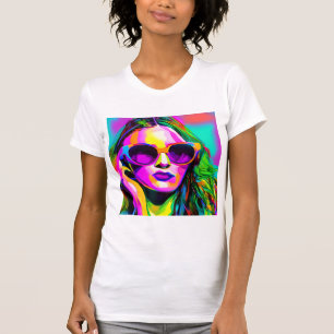 カラフルサングラスかわいらしのデジタルアートレディ Tシャツ