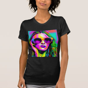 カラフルサングラスかわいらしのデジタルアートレディ Tシャツ