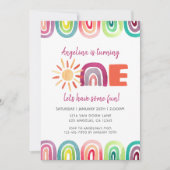 カラフルサンシャインレインボー1stバースデーウォーターカラー 招待状 (正面)