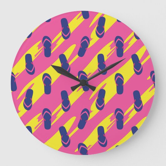カラフルサンダル、ヴィンテージ背景 ラージ壁時計 (正面)
