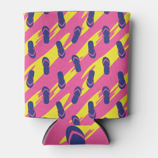 カラフルサンダル、ヴィンテージ背景 缶クーラー (正面)