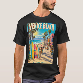 カラフルサーフボードのベニスビーチカリフォルニアポスター Tシャツ