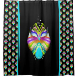 カラフルシアンとブラックのOracle Owl シャワーカーテン