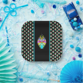 カラフルシアンとブラックのOracle Owl ペーパープレート