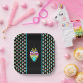 カラフルシアンとブラックのOracle Owl ペーパープレート (パーティー)