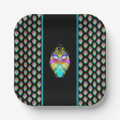 カラフルシアンとブラックのOracle Owl ペーパープレート (正面)