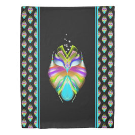 カラフルシアンとブラックのOracle Owl 掛け布団カバー