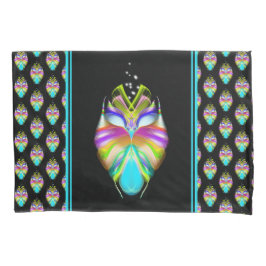 カラフルシアンとブラックのOracle Owl 枕カバー