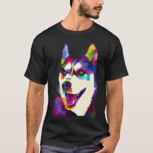 カラフルシベリアのハスキー幾何明るい犬のアブスター Tシャツ