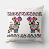 カラフルシュナウザー：絞り染め喜び クッション (正面)