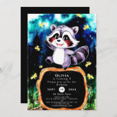 カラフルシンプルラクーン誕生日 招待状 (正面/裏面)