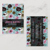 カラフルシンプルレトロ手描き花&鳥 名刺 (正面/裏面)