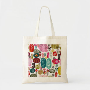 カラフルシンプル手描きレトロ花模様 トートバッグ
