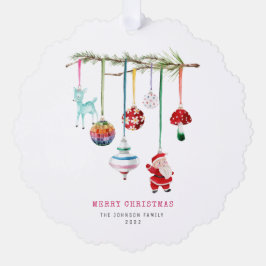 カラフルシンプルChristmas Family Photo オーナメントカード