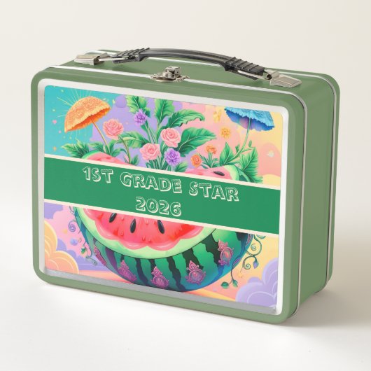 カラフルスイカ1年生スター2025 メタルランチボックス (正面)